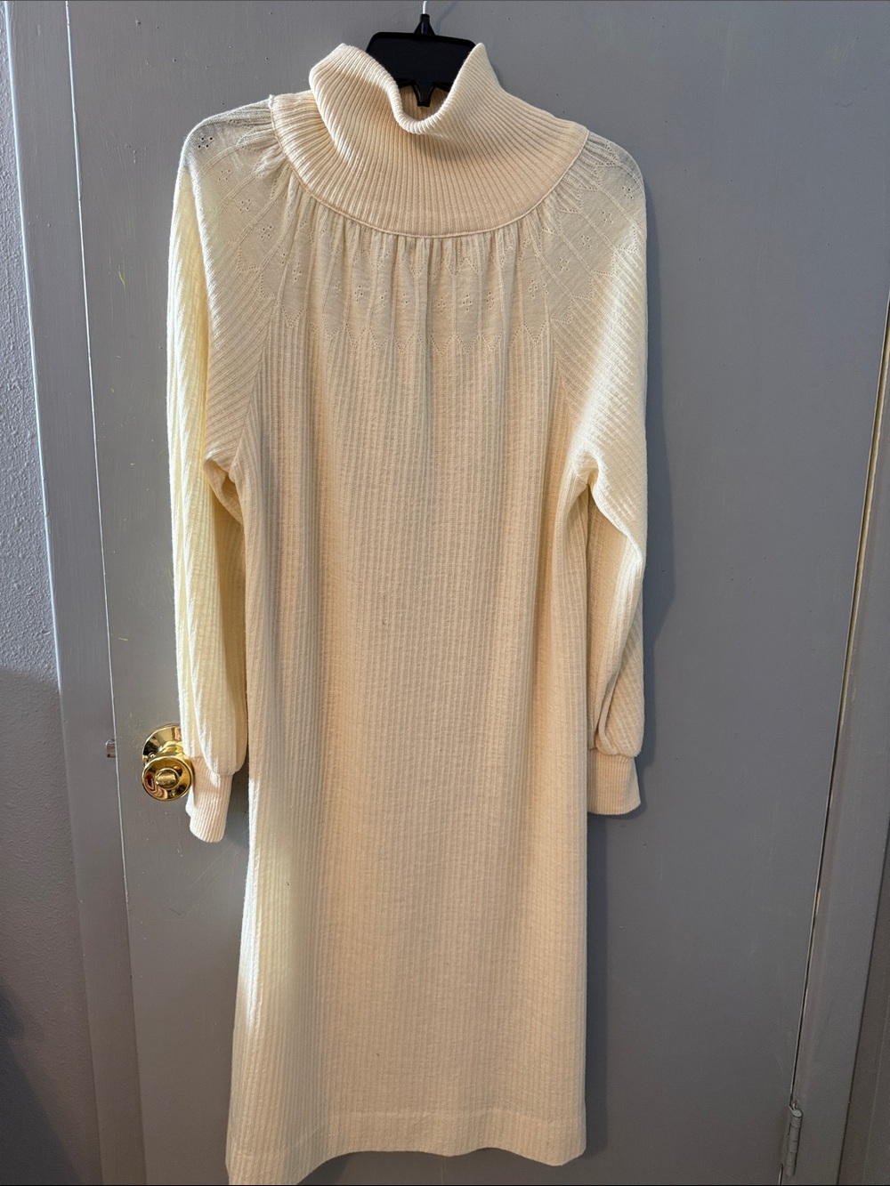 Cream Turtleneck Long-Sleeve Knit Dress